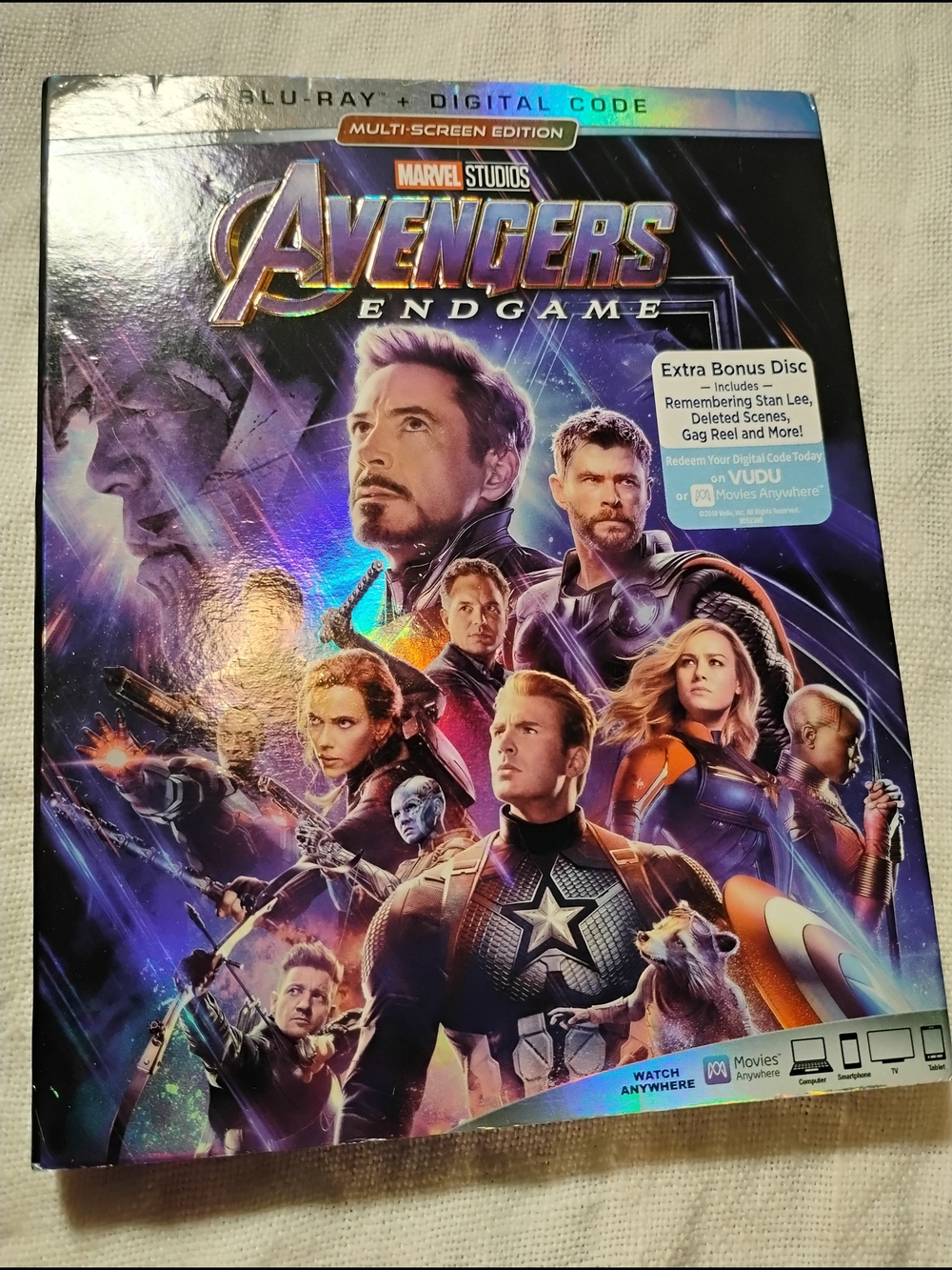 Marvel Avengers Endgame Blu‑ray Steelbook with Purple and Blue Artwork